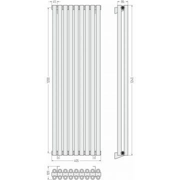 Радиатор двухрядный коаксиальный Сунержа (Sunerga) Эстет-00 1200х405 мм 9 секций 31-0332-1209