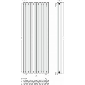 Радиатор двухрядный коаксиальный Сунержа Эстет-00 1200х450 мм 10 секций 03-0332-1210
