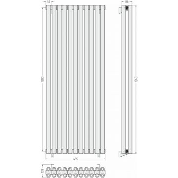 Радиатор двухрядный коаксиальный Сунержа Эстет-00 1200х495 мм 11 секций 03-0332-1211