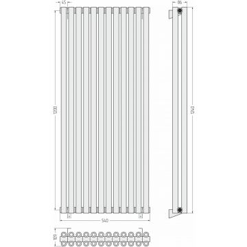 Радиатор двухрядный коаксиальный Сунержа Эстет-00 1200х540 мм 12 секций 30-0332-1212