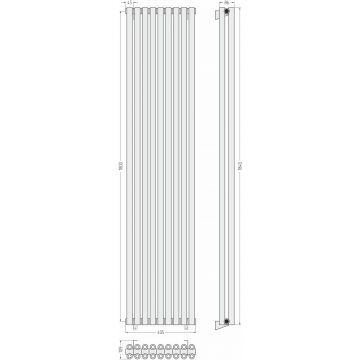 Радиатор двухрядный коаксиальный Сунержа Эстет-00 1800х405 мм 9 секций 00-0332-1809
