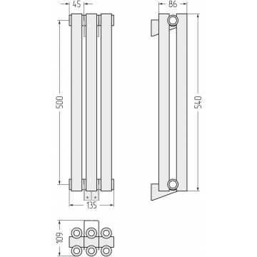 Радиатор двухрядный коаксиальный Сунержа Эстет-00 500х135 мм 3 секции 12-0332-5003