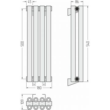 Радиатор двухрядный коаксиальный Сунержа Эстет-00 500х180 мм 4 секции 00-0332-5004