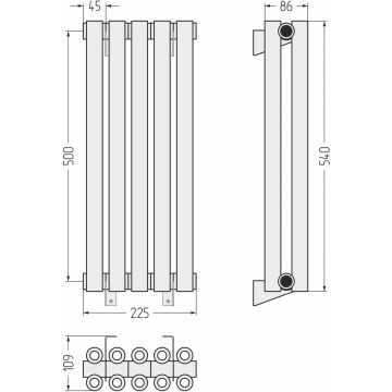 Радиатор двухрядный коаксиальный Сунержа Эстет-00 500х225 мм 5 секций 12-0332-5005