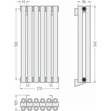 Радиатор двухрядный коаксиальный Сунержа Эстет-00 500х270 мм 6 секций 12-0332-5006