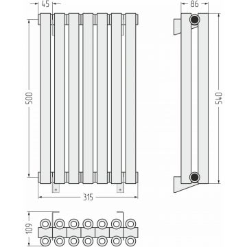 Радиатор двухрядный коаксиальный Сунержа Эстет-00 500х315 мм 7 секций 00-0332-5007