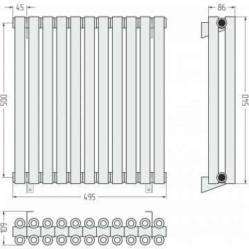 Радиатор двухрядный коаксиальный Сунержа (Sunerga) Эстет-00 500х495 мм 11 секций 12-0332-5011