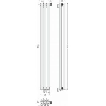 Радиатор двухрядный коаксиальный Сунержа Эстет-00 EU50 1200х135 мм 3 секции 00-0322-1203