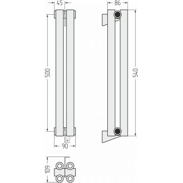 Радиатор двухрядный коаксиальный Сунержа Эстет-00 500х90 мм 2 секции 12-0332-5002