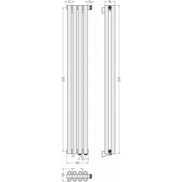 Радиатор двухрядный коаксиальный Сунержа Эстет-00 EU50 1200х180 мм 4 секции 12-0322-1204