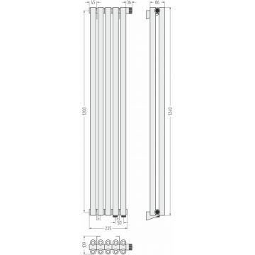 Радиатор двухрядный коаксиальный Сунержа Эстет-00 EU50 1200х225 мм 5 секций 00-0322-1205