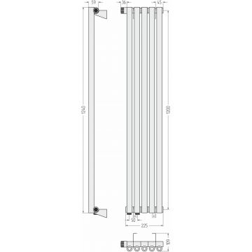 Радиатор однорядный коаксиальный Сунержа Эстет-0 EU50 левый 1200х225 мм 5 секций 00-0320-1205