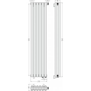Радиатор двухрядный коаксиальный Сунержа Эстет-00 EU50 1200х270 мм 6 секций 12-0322-1206