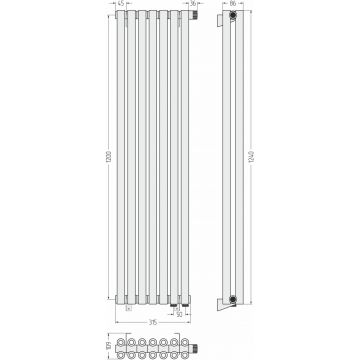 Радиатор двухрядный коаксиальный Сунержа Эстет-00 EU50 1200х315 мм 7 секций 12-0322-1207
