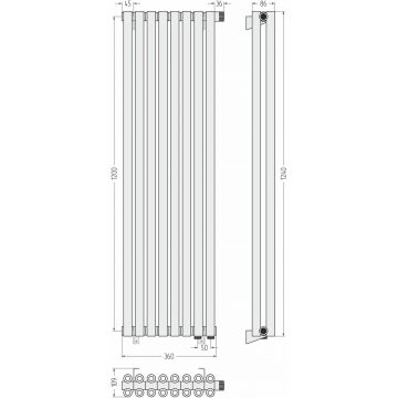 Радиатор двухрядный коаксиальный Сунержа Эстет-00 EU50 1200х360 мм 8 секций 00-0322-1208