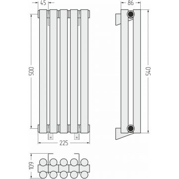Радиатор двухрядный глухой Сунержа Эстет-11 500х225 мм 5 секций 30-0302-5005