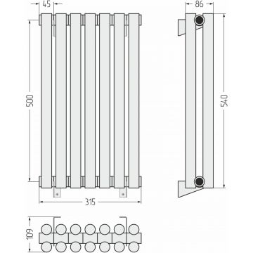 Радиатор двухрядный глухой Сунержа (Sunerga) Эстет-11 500х315 мм 7 секций 051-0302-5007