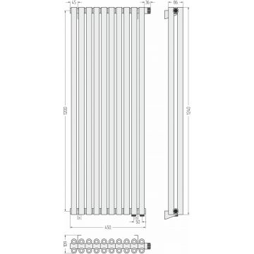 Радиатор двухрядный коаксиальный Сунержа Эстет-00 EU50 1200х450 мм 10 секций 00-0322-1210