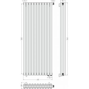 Радиатор двухрядный коаксиальный Сунержа Эстет-00 EU50 1200х495 мм 11 секций 03-0322-1211