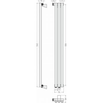 Радиатор однорядный коаксиальный Сунержа Эстет-0 EU50 левый 1200х135 мм 3 секции 12-0320-1203