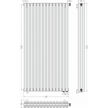 Радиатор двухрядный коаксиальный Сунержа Эстет-00 EU50 1200х630 мм 14 секций 00-0322-1214