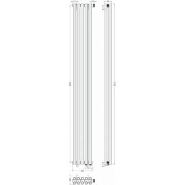 Радиатор двухрядный коаксиальный Сунержа Эстет-00 EU50 1800х225 мм 5 секций 00-0322-1805