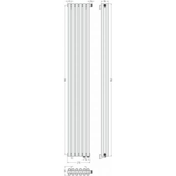 Радиатор двухрядный коаксиальный Сунержа Эстет-00 EU50 1800х270 мм 6 секций 00-0322-1806
