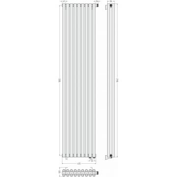 Радиатор двухрядный коаксиальный Сунержа Эстет-00 EU50 1800х405 мм 9 секций 31-0322-1809