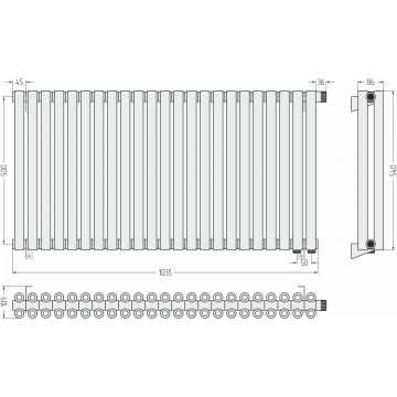 Радиатор двухрядный коаксиальный Сунержа Эстет-00 EU50 500х1035 мм 23 секции 00-0322-5023
