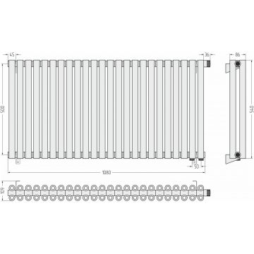 Радиатор двухрядный коаксиальный Сунержа (Sunerga) Эстет-00 EU50 500х1080 мм 24 секции 30-0322-5024