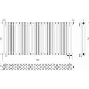 Радиатор двухрядный коаксиальный Сунержа Эстет-00 EU50 500х1125 мм 25 секций 03-0322-5025