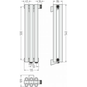 Радиатор двухрядный коаксиальный Сунержа Эстет-00 EU50 500х135 мм 3 секции 00-0322-5003
