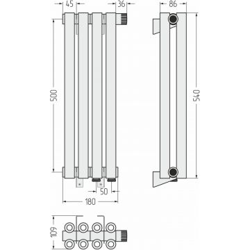 Радиатор двухрядный коаксиальный Сунержа Эстет-00 EU50 500х180 мм 4 секции 03-0322-5004