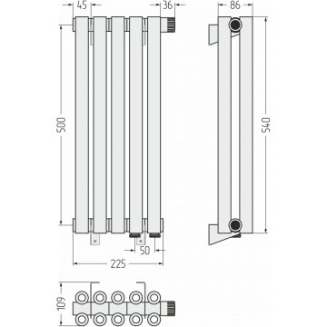 Радиатор двухрядный коаксиальный Сунержа Эстет-00 EU50 500х225 мм 5 секций 022-0322-5005