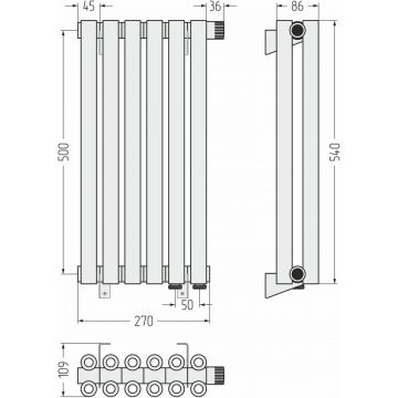 Радиатор двухрядный коаксиальный Сунержа Эстет-00 EU50 500х270 мм 6 секций 032-0322-5006
