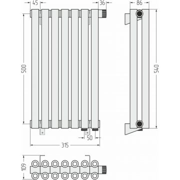 Радиатор двухрядный коаксиальный Сунержа Эстет-00 EU50 500х315 мм 7 секций 00-0322-5007