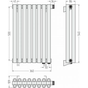 Радиатор двухрядный коаксиальный Сунержа Эстет-00 EU50 500х360 мм 8 секций 12-0322-5008