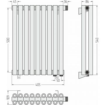 Радиатор двухрядный коаксиальный Сунержа Эстет-00 EU50 500х405 мм 9 секций 12-0322-5009