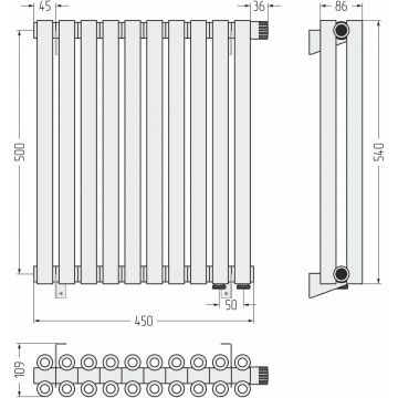 Радиатор двухрядный коаксиальный Сунержа Эстет-00 EU50 500х450 мм 10 секций 032-0322-5010