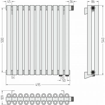 Радиатор двухрядный коаксиальный Сунержа Эстет-00 EU50 500х495 мм 11 секций 00-0322-5011
