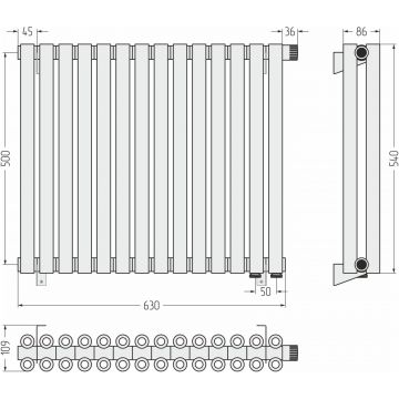 Радиатор двухрядный коаксиальный Сунержа Эстет-00 EU50 500х630 мм 14 секций 032-0322-5014