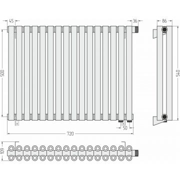 Радиатор двухрядный коаксиальный Сунержа Эстет-00 EU50 500х720 мм 16 секций 12-0322-5016