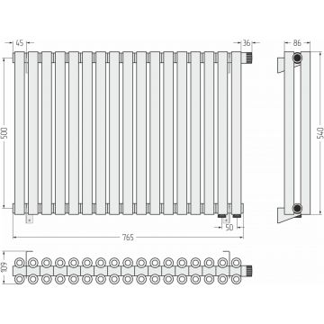 Радиатор двухрядный коаксиальный Сунержа Эстет-00 EU50 500х765 мм 17 секций 00-0322-5017
