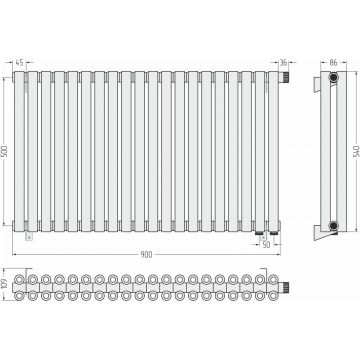 Радиатор двухрядный коаксиальный Сунержа Эстет-00 EU50 500х900 мм 20 секций 12-0322-5020