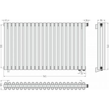 Радиатор двухрядный коаксиальный Сунержа (Sunerga) Эстет-00 EU50 500х945 мм 21 секция 31-0322-5021