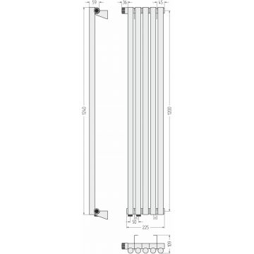 Радиатор однорядный глухой Сунержа Эстет-1 EU50 левый 1200х225 мм 5 секций 00-0310-1205