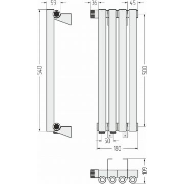 Радиатор однорядный коаксиальный Сунержа Эстет-0 EU50 левый 500х180 мм 4 секции 03-0320-5004