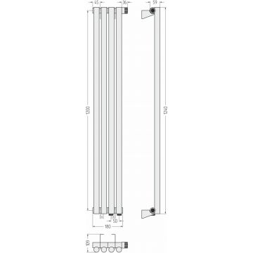 Радиатор однорядный глухой Сунержа Эстет-1 EU50 правый 1200х180 мм 4 секции 03-0311-1204
