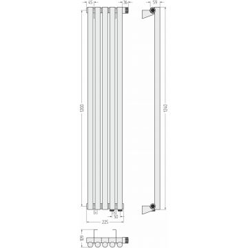 Радиатор однорядный глухой Сунержа Эстет-1 EU50 правый 1200х225 мм 5 секций 00-0311-1205