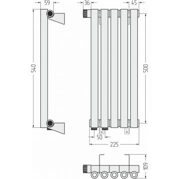 Радиатор однорядный коаксиальный Сунержа Эстет-0 EU50 левый 500х225 мм 5 секций 032-0320-5005